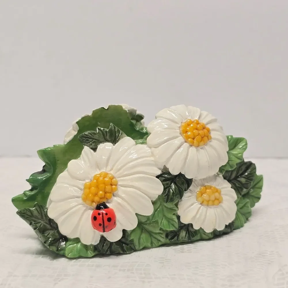 Vintage 2000 Floral Camomile And Ladybug Napkin Or Cards Holder Cottage Decor